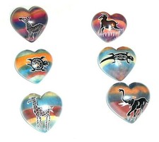 Striped Soapstone Hearts Hand Painted with Animals - Hand Crafted in Kenya 