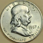 1957-D Silver Benjamin Franklin Half Dollar - ** CHAU - BU ** Very Nice Coin.