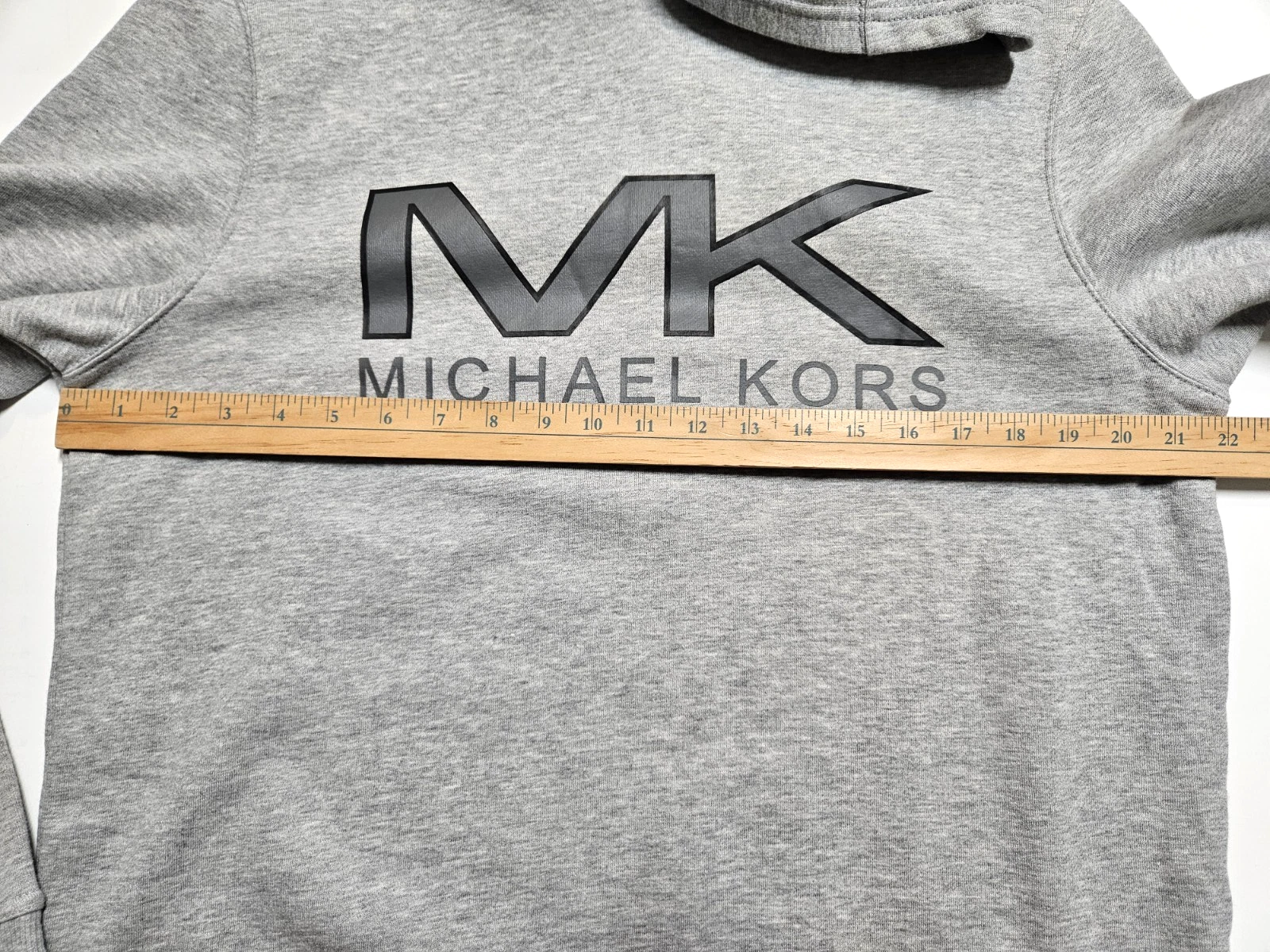 Felpa con cappuccio uomo Michael Kors in pile con logo taglia L aderente grigia nuova