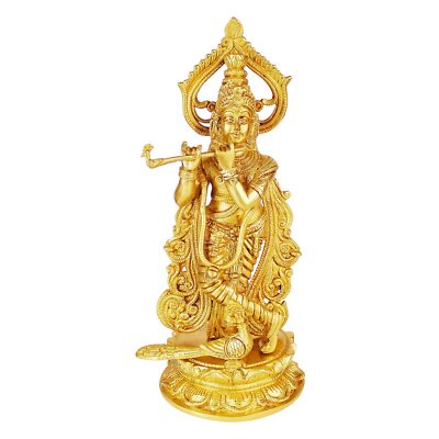 Messing Stehende Krishna Flöte Spielende Idol Statue Figurine 12''