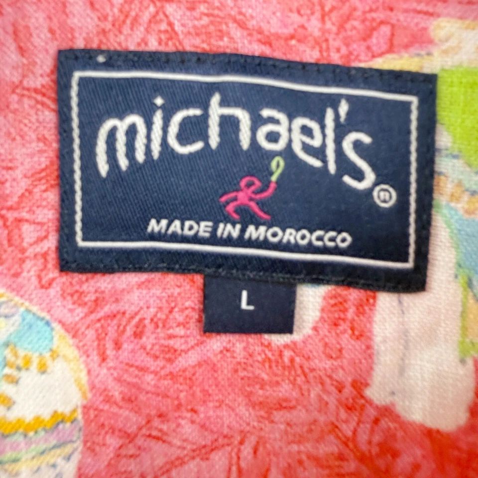 MICHAELS Morocco Linen Shirt Pink Elephants Size LARGE Men Button Up Long Sleeve - Image 3 of 4