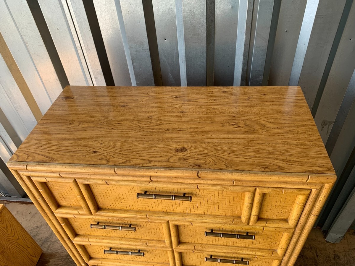 Lea Faux Bamboo Rattan Chest of 5 Drawers Vintage Boho Chic | eBay