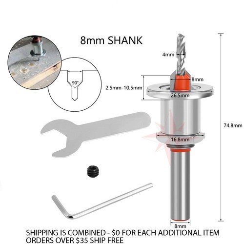 5 PIECE 8mm Adjustable Counterbore Countersink Drills Bits- DEPTH STOP Drill Bit - Picture 6 of 13