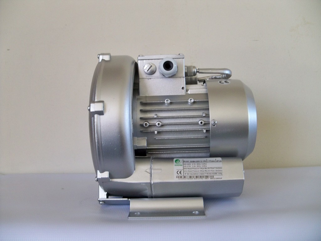 0.37 Hp Industrial Air Blower 50 CFM, 220V/1Ph. 56" H2O press GHBH 0D3 12 1R1
