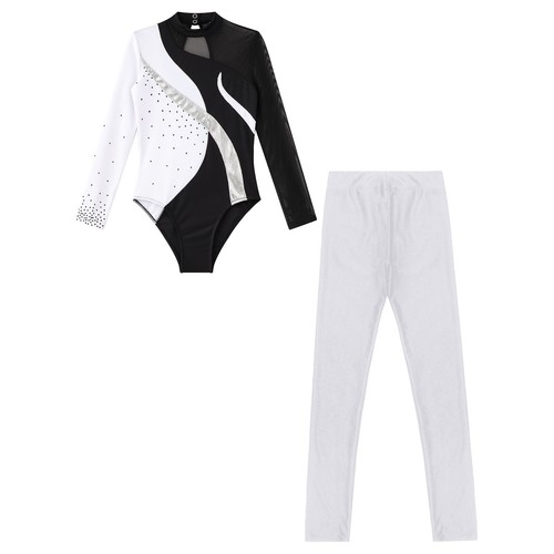 Girls Dance Outfit Hollow Back Tracksuit Elastic Waistband Set Kids Leotard - Picture 59 of 75