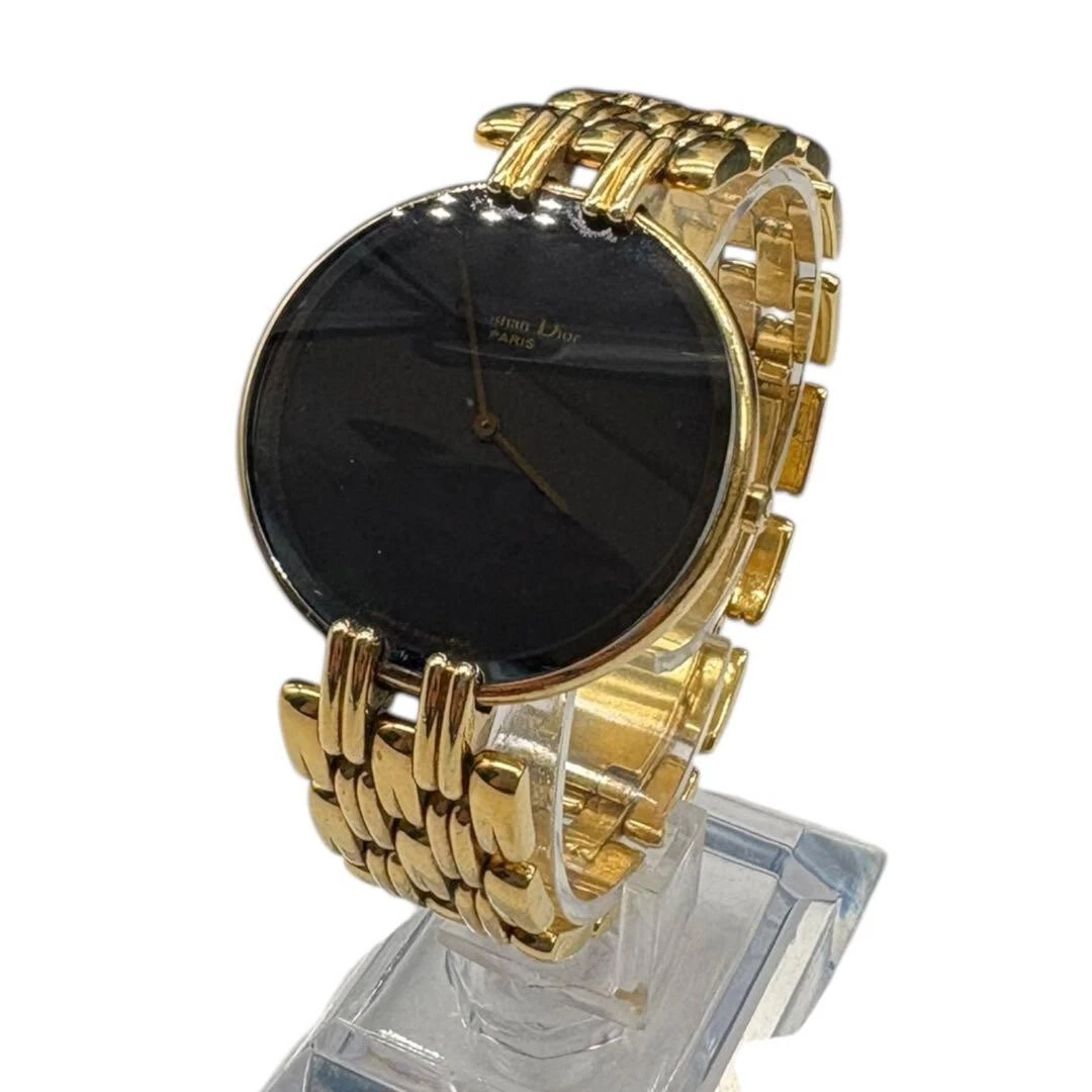 Montre Femme Christian Dior Design Lune Noire Plaqué Or Bagira Quartz Occasion