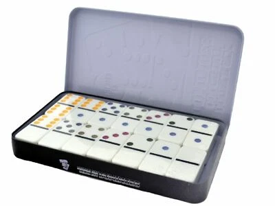 RMW Double six Large dominoes color set in aluminium tin storage case Xmas Gift