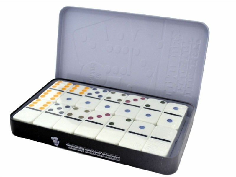 Double six Large dominoes color set in aluminium tin storage case Xmas Gift