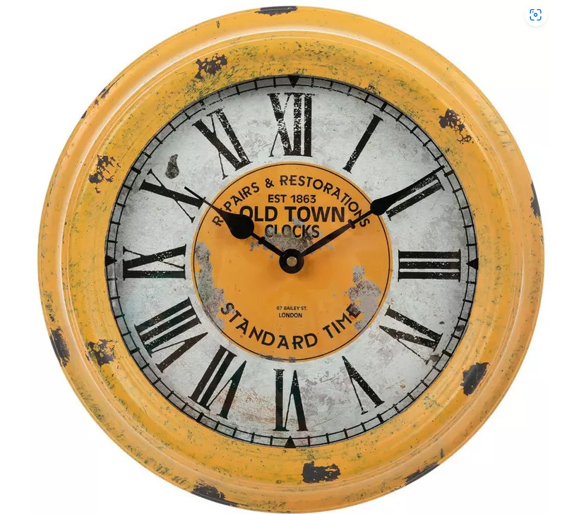 Antique Style Yellow Metal Wall Clock Vintage Distressed Rustic London