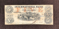 BANKNOTE INTERNATIONAL BANK 1858 $5 FIVE DOLLARS CANADA TORONTO BLUE FITCH