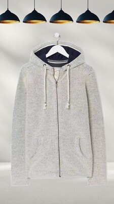 Ex Fat Face Herren Full Zip Woolacombe Zip Thru Sweat Hoodie in Ivory (Defekt)