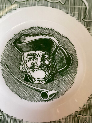 2 Fruit Dessert Bowls 5-1/2'' The Old Curiosity Shop Green Royal Man & Pipe VTG