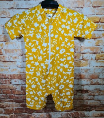 BNWT Little Girl Sz 4 Anko Golden Flowers Short Sleeve Zip Rash Swim Suit 