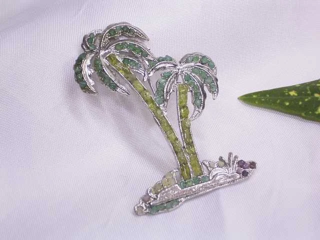 "PALME" ANSTECKER: EDELSTEINE auf METALL: SMARAGD+PERIDOT+ACHAT+AMETHYST:AMERIKA - Bild 2 von 3