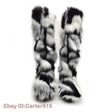 Winter Knee-high Boots Women Faux Fur Boots Fluffy Fur Long Thick Cotton Boots