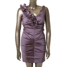 SL Fashions ~ Purple Ruched Ruffled Taffeta Sheath Party Dress 14P NEW $109