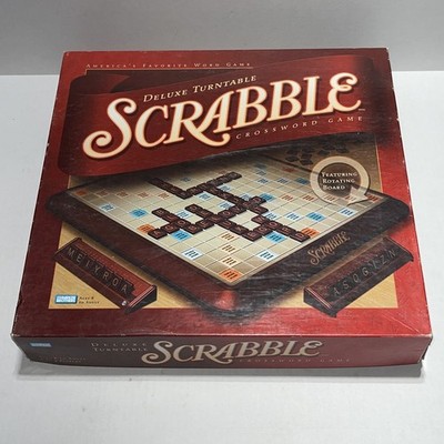 Scrabble Deluxe Edition Racks Bag Turntable Board Score Pad Rules Timer COMPLETE