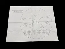 Vintage 1980s Country Sheep & Heart Chair Pad Pattern Blueprint 15 1/4”