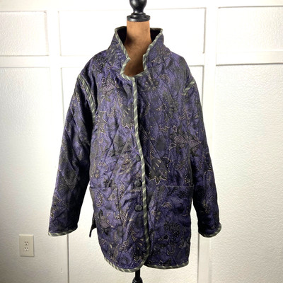 Handmade Vintage Reversible Quilted Boho Artisan Jacket Button Front L/XL