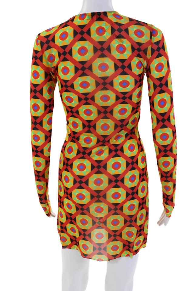 Weworewhat Womens Sheer Laced Neck Geometric Print Mini Dress Multicolor Size S - Image 3 of 4