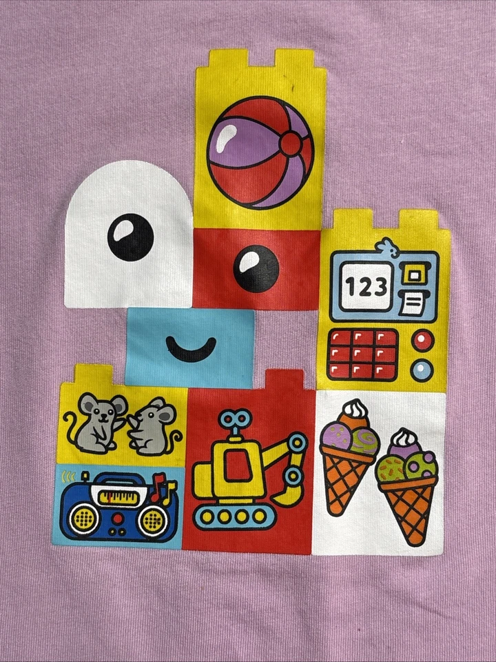 Adidas X Lego Girls Graphic Organic Cotton T-shirt 4T Lilac Short Sleeve Crew - Image 2 of 4