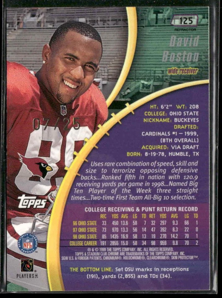 1999 Stadium Club Chrome #125 David Boston First Day Refractors #/25 - Image 2 of 2