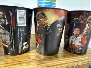 Set of 3 New Star Wars The Force Awakens Plastic 16 Ounce Cups Luke Chewbacca