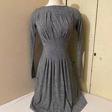 Michael Kors Womens XXS Herringbone Long Sleeve Pleated Fit Flare Dress Black