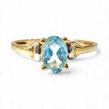 9ct Gold Blue Topaz Solitaire Ring 0.8g Size M