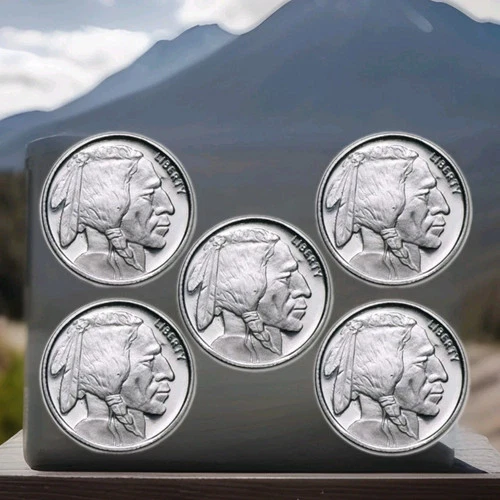 Lot of 5 (5) 0.10 (1/10) Troy Ounce .999 Silver Buffalo Rounds