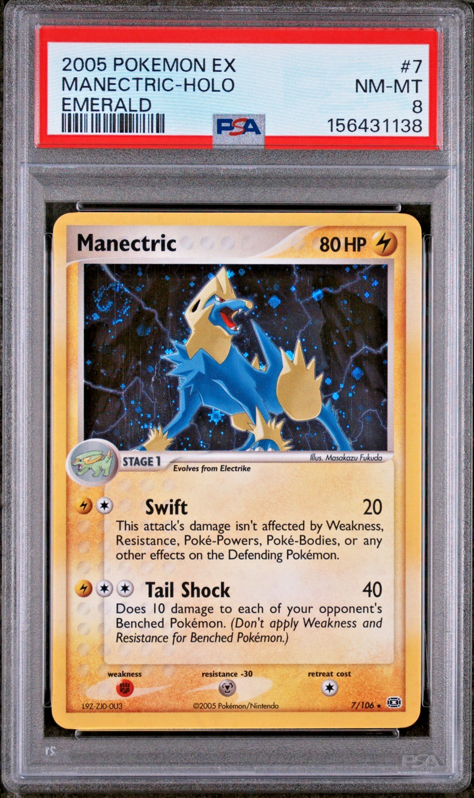 HUGE SWIRL PSA 8 2005 Pokemon EX Emerald Manectric  Holo Foil Rare 7/106