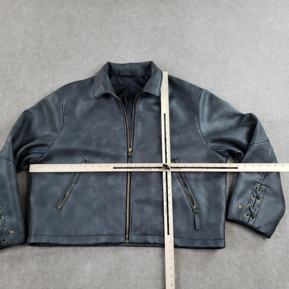 YoungLA Jacket Mens XL Black Faux Leather Zip Moto Lace Up Sleeves Model 5006 - Image 2 of 4