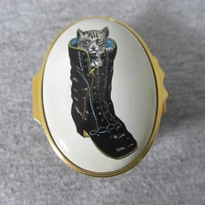 Halcyon Days Smithsonian Enamel Trinket/Patch Box Puss in Boots Cat