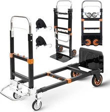Upgraded 3 in 1 Folding Hand Truck, 500lbs Capacity Heavy Duty Orange 