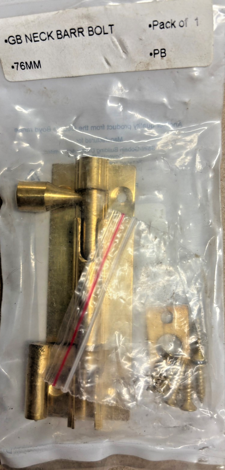 GEORGE BOYD NECKED BARREL BOLT 76MM POLISHED BRASS - OLD STOCK