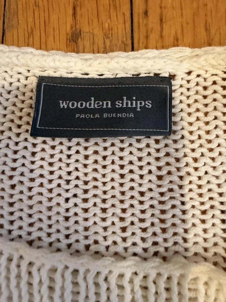 Suéter de madera para mujer M/L marfil tejido abierto G.I.N. Jersey gráfico cuello redondo Foto 2 de 4