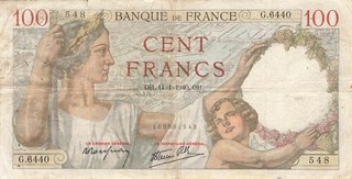 Frankreich France 100 Francs 1939 (21.12) P94 Fine (Serie H.5402)