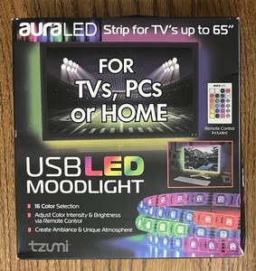 USB LED MOODLIGHT Aura LED Strip for TV's up to 65" - TV's PC's or HOME