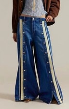 NEW Free People We the Free Finish Line Wide-Leg High-Rise Jeans Snap Button 26