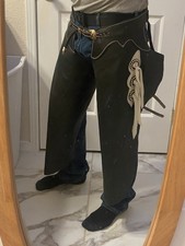 Used Homemade Batwing Leather Chaps 38 To 45  Waist Fancy Rodeo Work Horse Cow