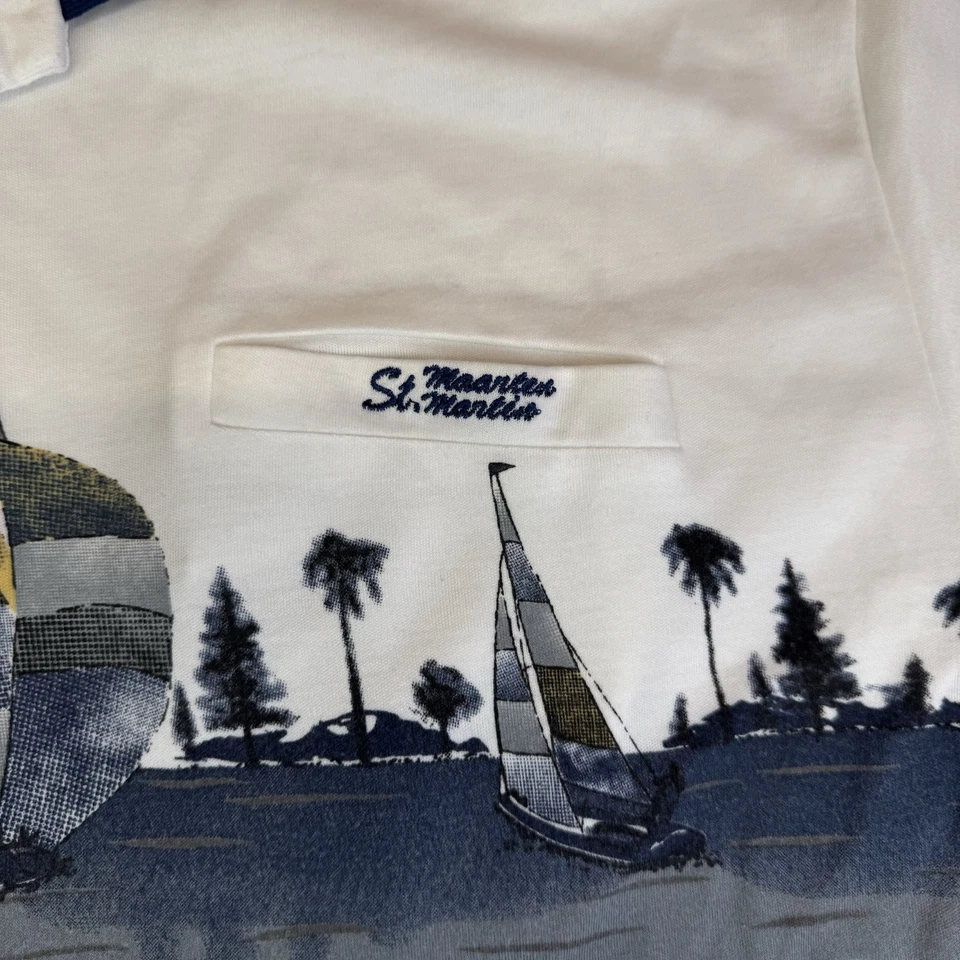 Vintage St. Maarten Sailboat White Polo Shirt L Paradise Collection 90s - Image 3 of 4