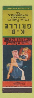 Matchbook Cover - KB Grille Monongahela PA pinup