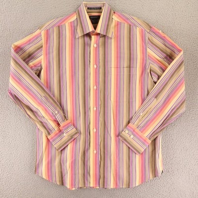 GANT Shirt Mens L Yellow Pink Cotton Slim 80s Two Ply Poplin Portugal