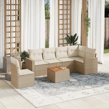 Garden Sofa Set Beige Poly Rattan Large Modular Garden Sofa Set