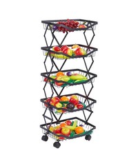 Rolling Storage Trolley 5 Tier Folding Fruit & Vegetable Kitchen Cart With Wheel