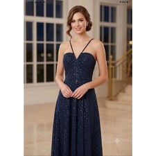 Xscape Navy Blue Sequin Spaghetti Strap Formal Evening Gown Dress 4 New 7071X