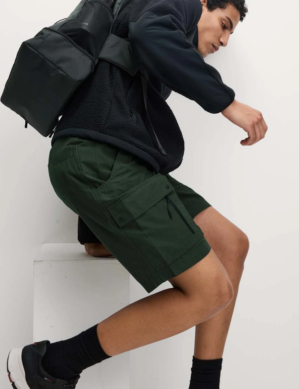 Marks & Spencer Mens Cotton Cargo Shorts in Dark Khaki - M&S