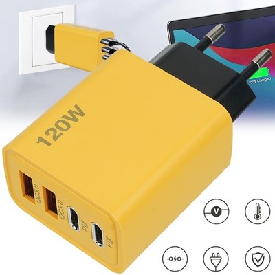 120W USB-C 4-fach Schnellladegerät 2 PD Port Charger Mehrfach Stecker Ladekopf