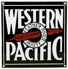 VINTAGE WESTERN PACIFIC PORCELAIN SIGN GAS STATION MOTOR OIL FEATHER RIVER ROUTE