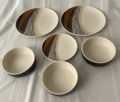 Mikasa Indian Feast Arrowhead Dinner Plates Salad Plate Brown Bark AP Bowls 6pcs